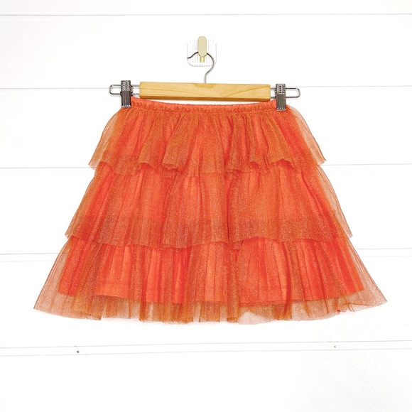 Hanna Andersson Magic Bloom Tulle Shimmer Sparkly Tiered Skirt in Orange - Picture 1 of 9